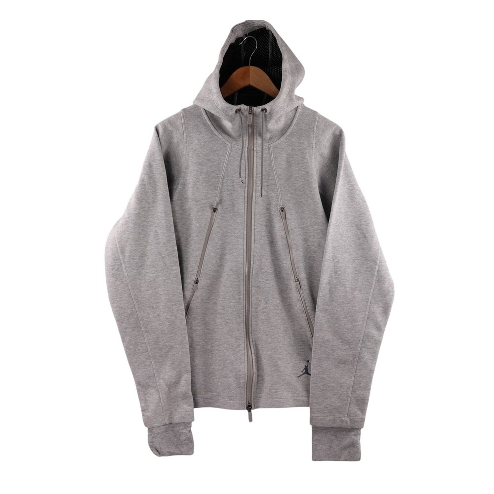 Jordan Mens Full Zip Scuba Hoodie Heather Grey Jumpman Logo Large‎